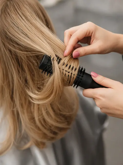 Brushing à la brosse ronde sur cheveux blonds