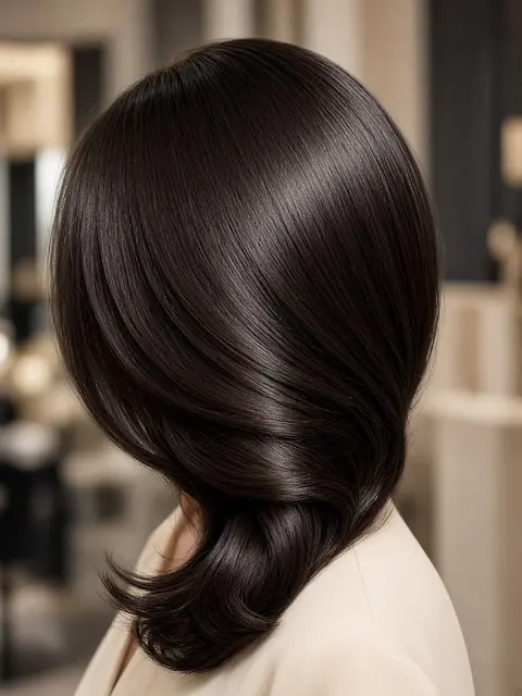 Coupe femme au carré brillant et brushing lisse